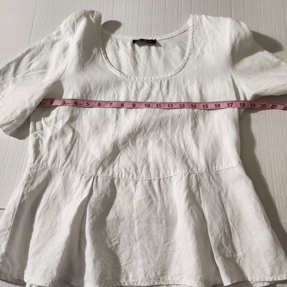 Eva Tralala Women Size S 100% Linen White Scoop Neck Pleat Side Zip Top Boho - Picture 11 of 15